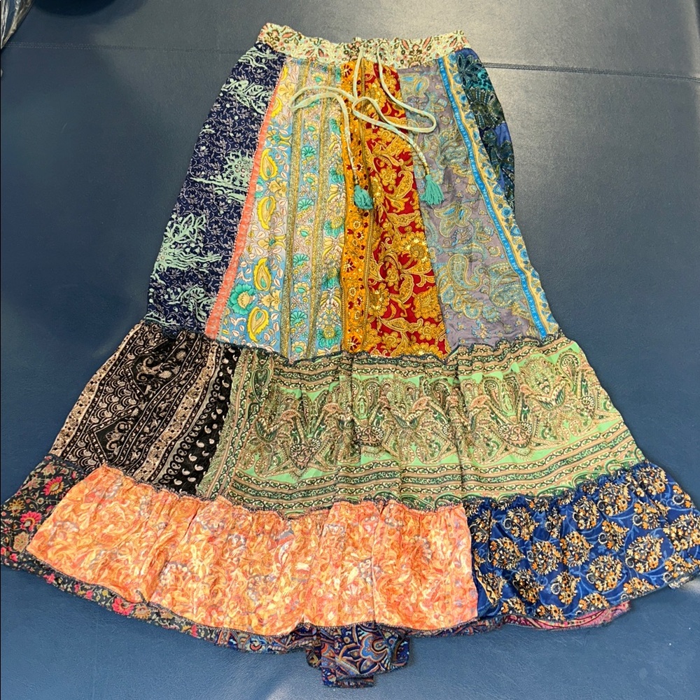 KARMA HIGHWAY Boho Floral Tiered MAXI SKIRT and gorgeous jewel tones